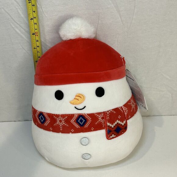 Manny the Snowman Engineer Red Hat & Scarf 8 Inch Squishmallow Kellytoy 2022 - Picture 8 of 8